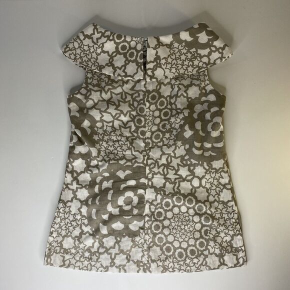 Trina Turk Tank Top Size P Wide Collar Metallic Gray White Floral Stars - Picture 9 of 12